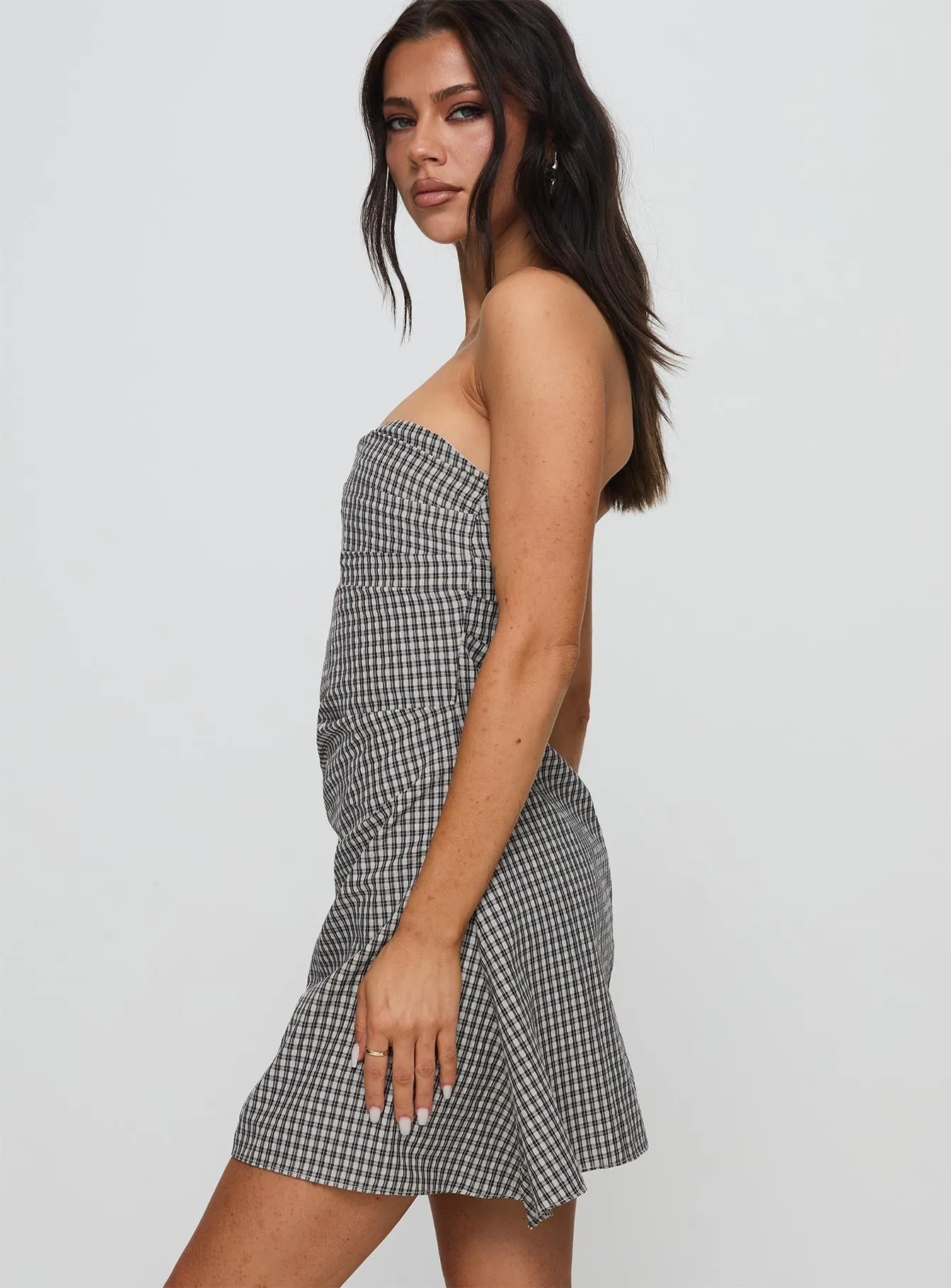 Bradwell Strapless Mini Dress Check Moment Light Warm-Layer