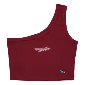 Adjustable Hype & Vice Women's Spear Logo One Shoulder Crop Tank - Garnet