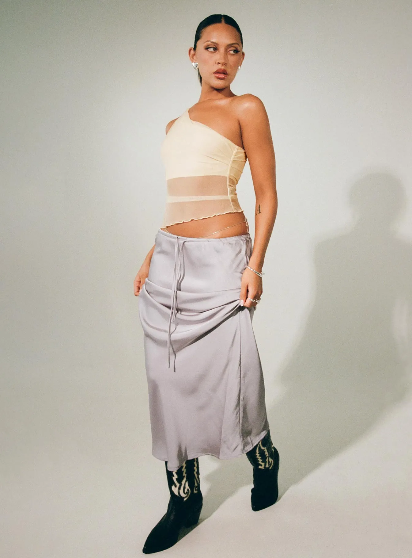 Lolie Bias Cut Midi Skirt Oyster Thermal Regulating