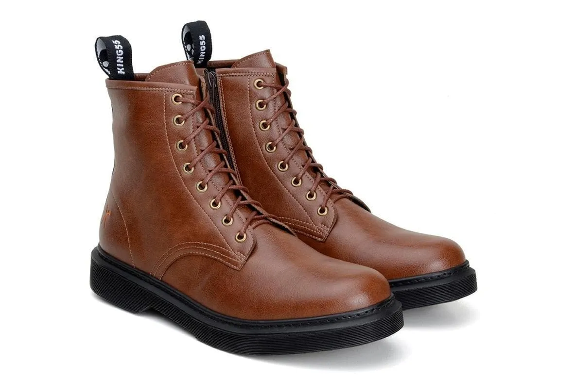 'London 2' Vegan Lace-Up Boot by King55 - Cognac Breathable Windy Weather