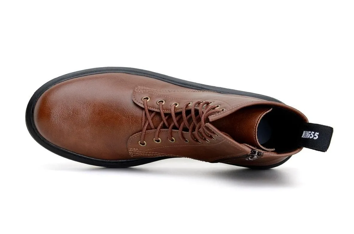 'London 2' Vegan Lace-Up Boot by King55 - Cognac Comfortable compression