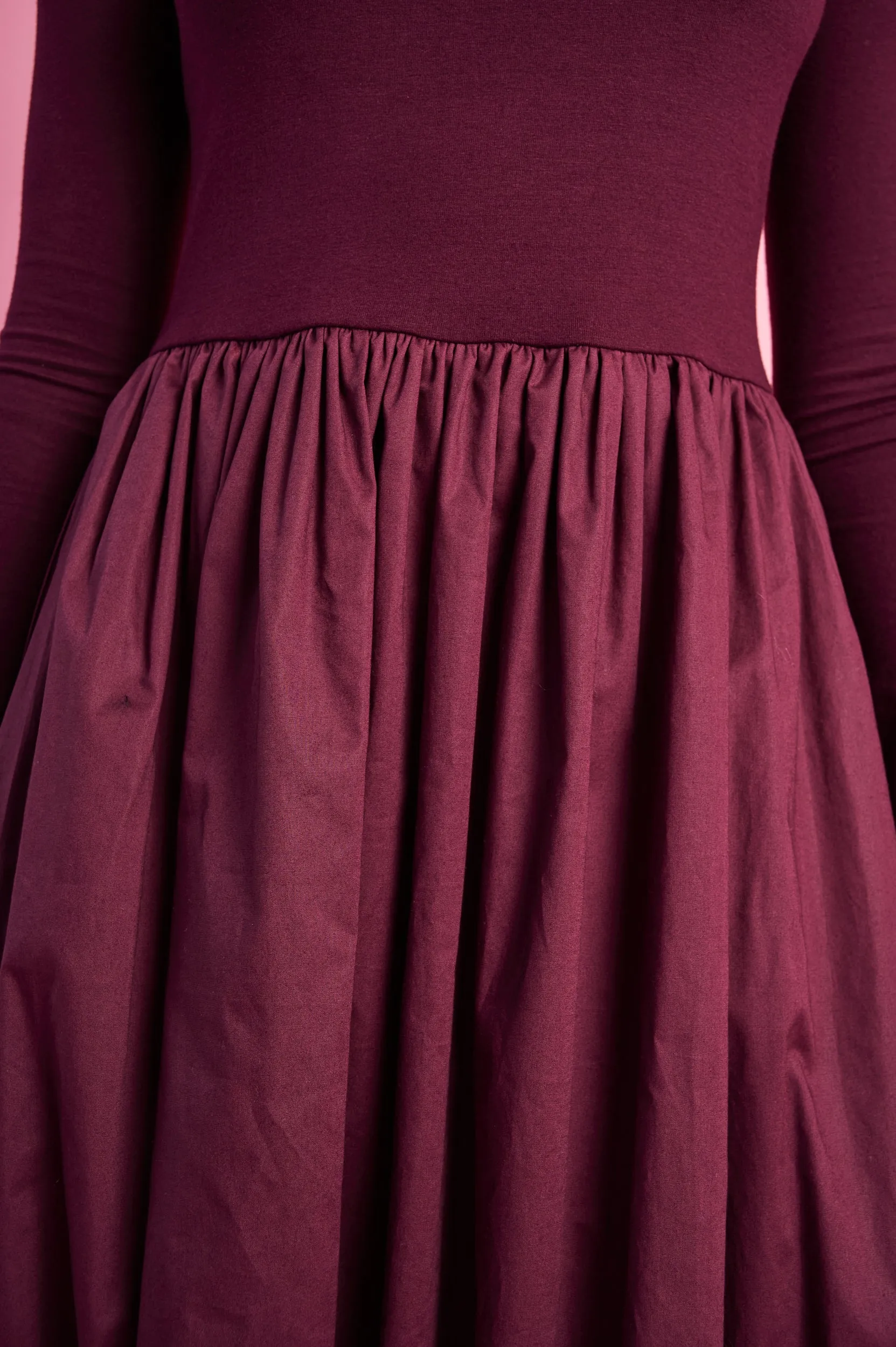 Long Sleeve Combo Dress in Burgundy Chill Moment Timeless Layer