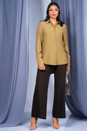 Long Tan Brown Shirt Stretch Comfort