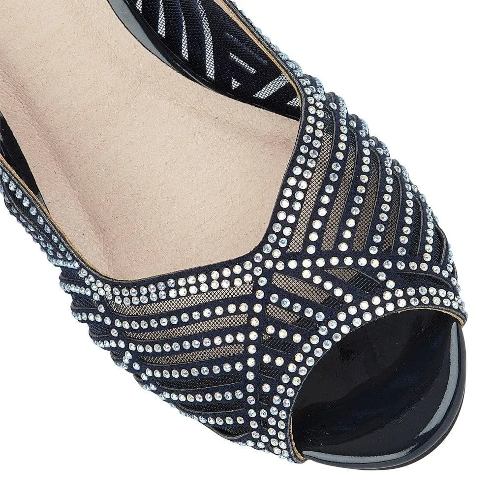 Ankle Strap Retro Stilettos Lotus Womens Shoe Immy Navy/Diamante