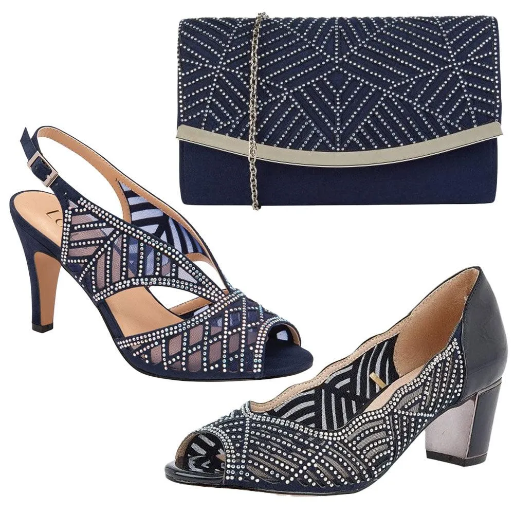 Ultra Soft Stretchable Fabric Lotus Womens Shoe Immy Navy/Diamante