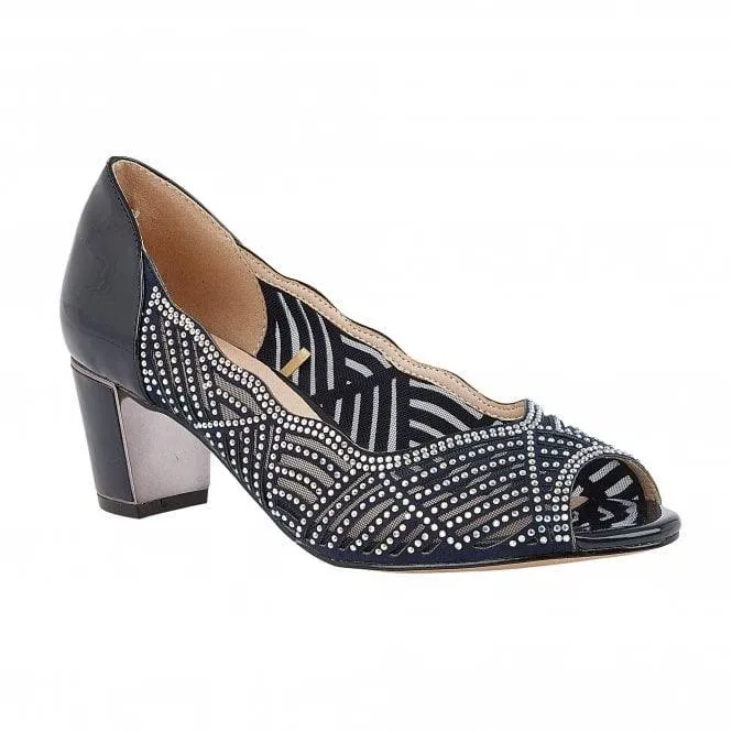 Patent Look Lotus Womens Shoe Immy Navy/Diamante
