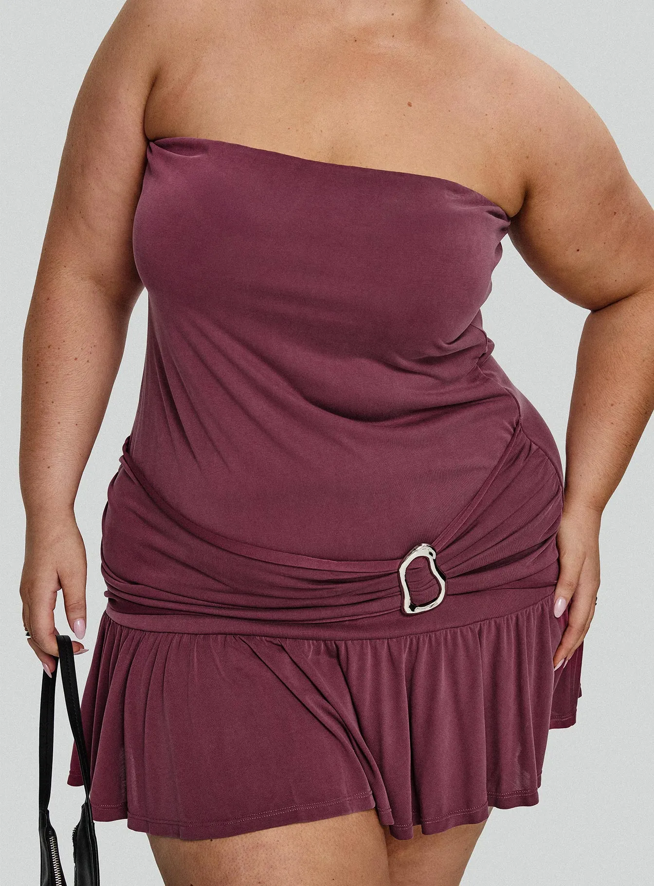 Love Lingers Strapless Mini Dress Burgundy Curve Comfy Shape