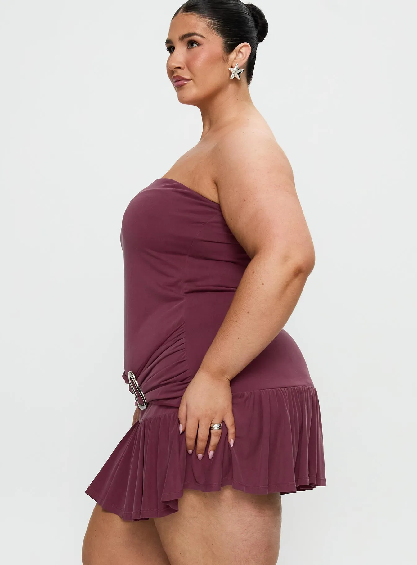 Feather Light slim fit Love Lingers Strapless Mini Dress Burgundy Curve