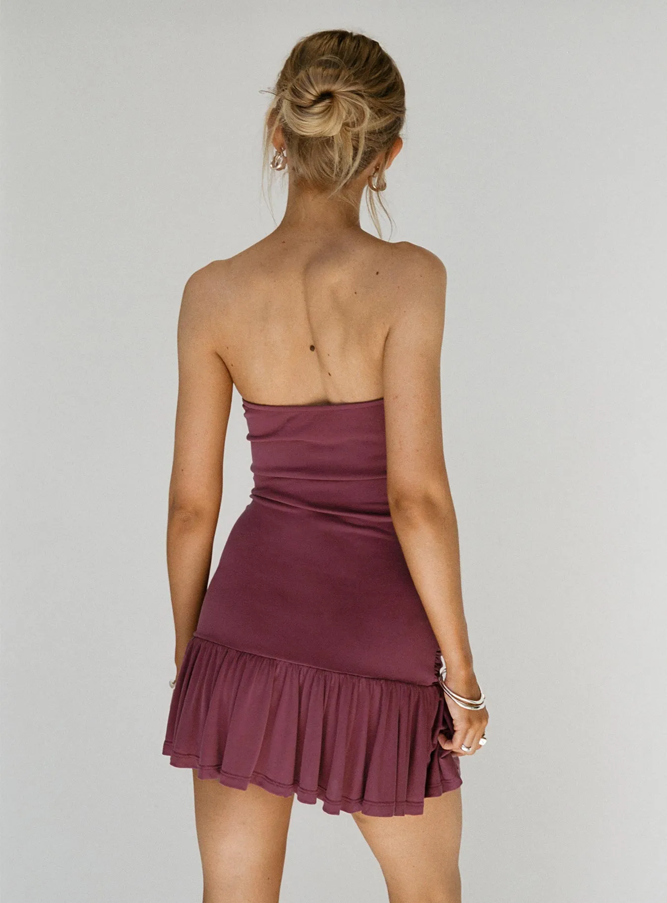 Love Lingers Strapless Mini Dress Burgundy Petite Chic Fit Wear