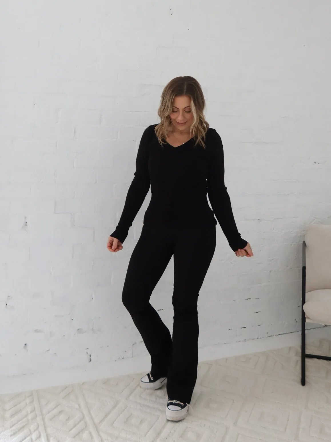 Floral Pattern Dawson Knit Top - Black