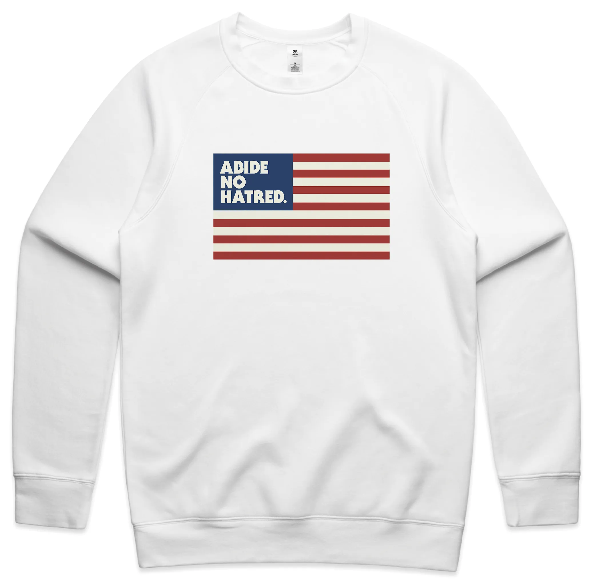 print design Unisex Abide No Hatred American Flag Sweatshirt (White)