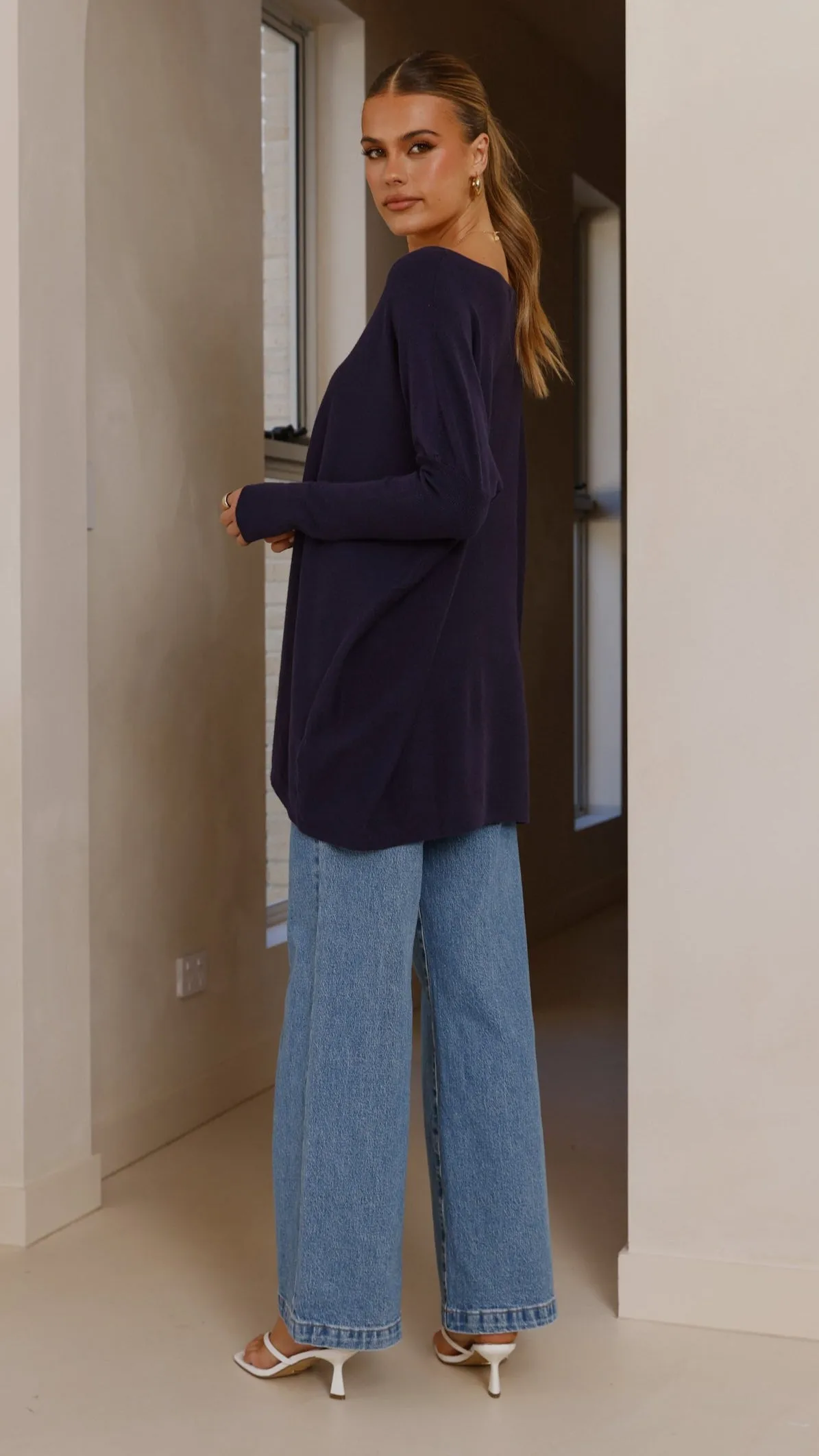 Layered Knit Structure Amalia Knit Top - Navy