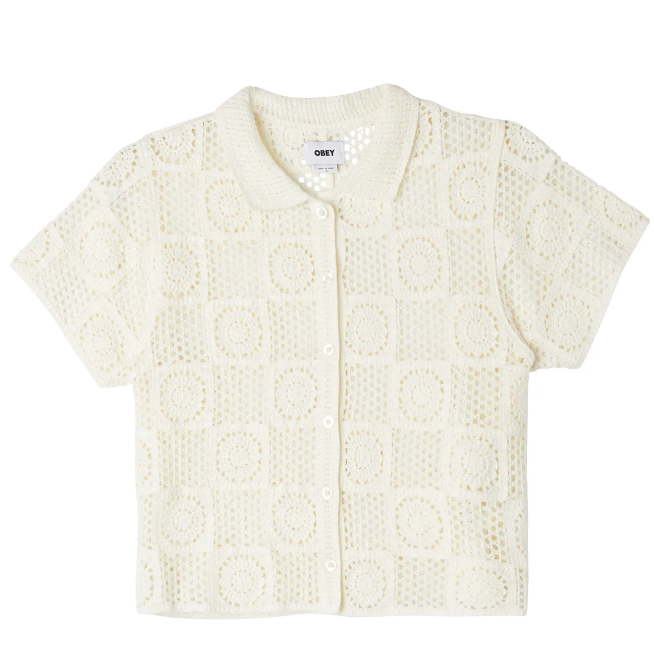 Layer Safe Obey Womens Agatha Crotchet Knit Sweater Unbleached