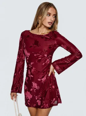 Lukea Long Sleeve Mini Dress Burgundy Burnout Relaxed work dress Live Soft