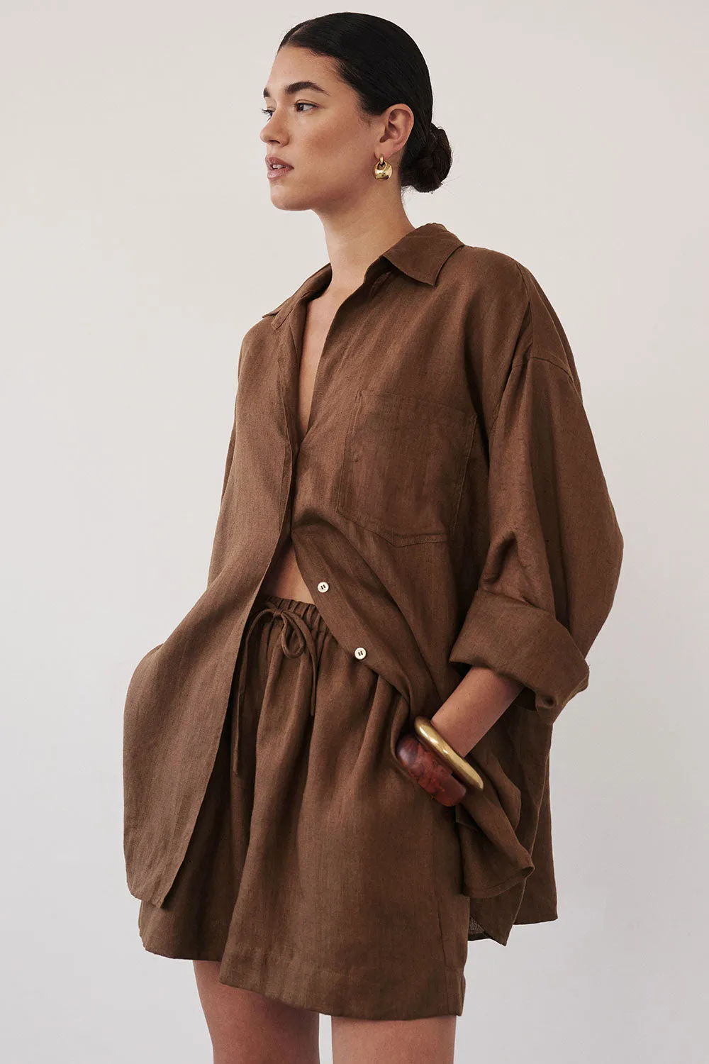 TemperatureRegulating Stretch waistband LUNE FONDANT LINEN SHORT