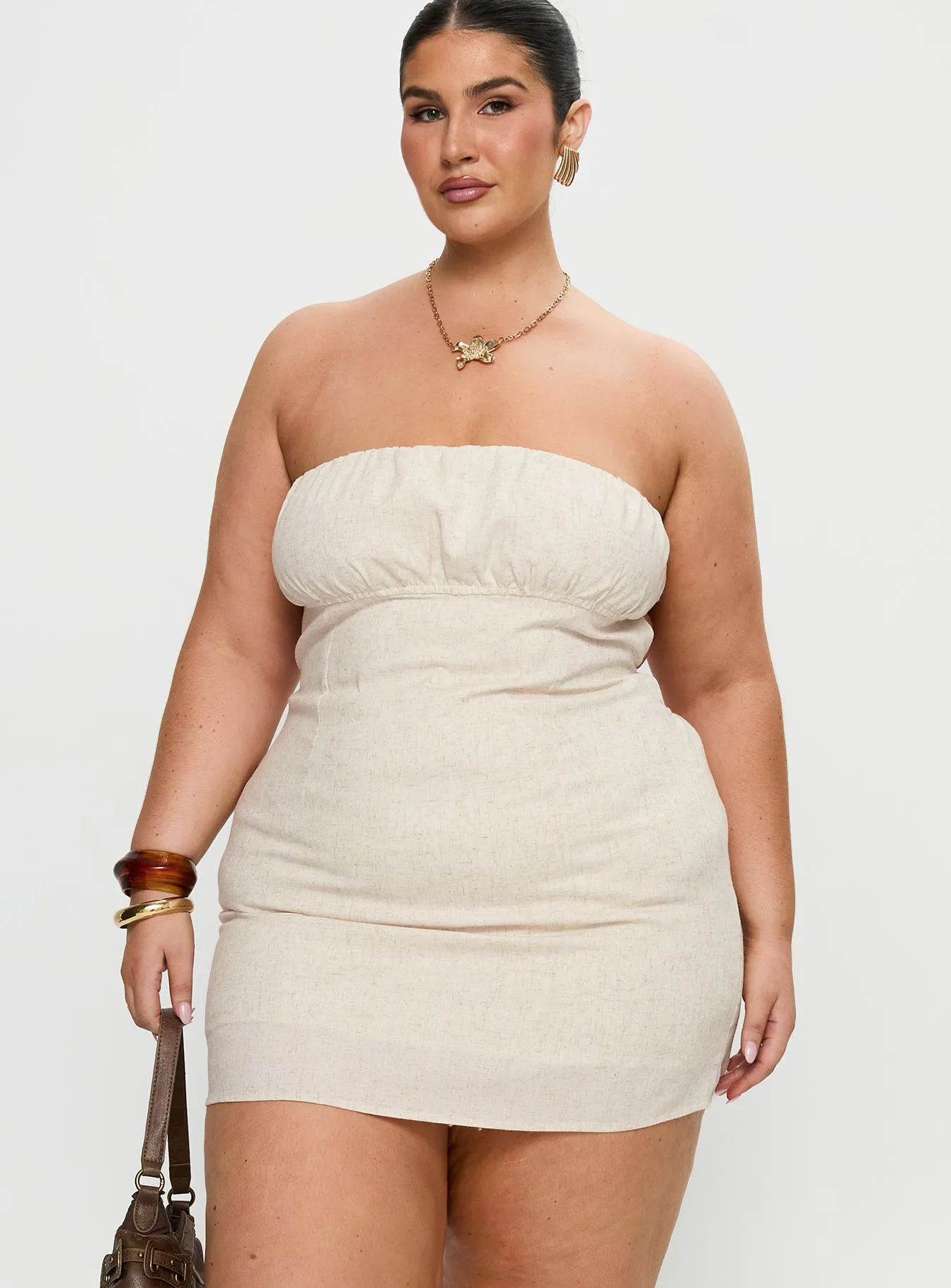 Luvstruck Strapless Mini Dress Beige Curve Seasonal Mood Blush Glow