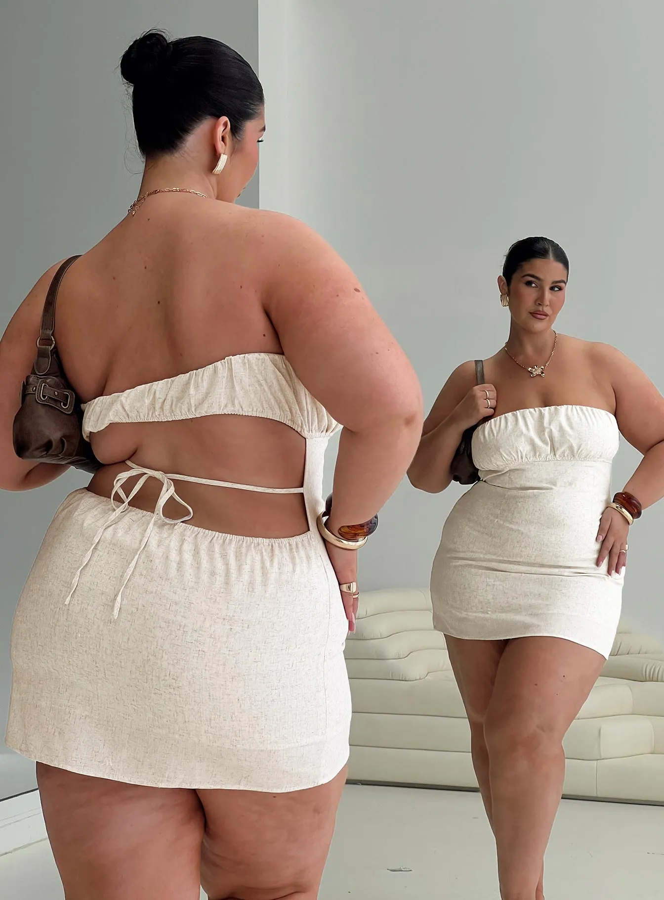 Luvstruck Strapless Mini Dress Beige Curve Unique Cut