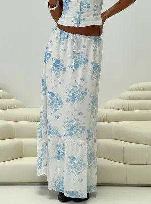 Modern Girl Maxi Skirt White / Blue Floral Chafe Resistant