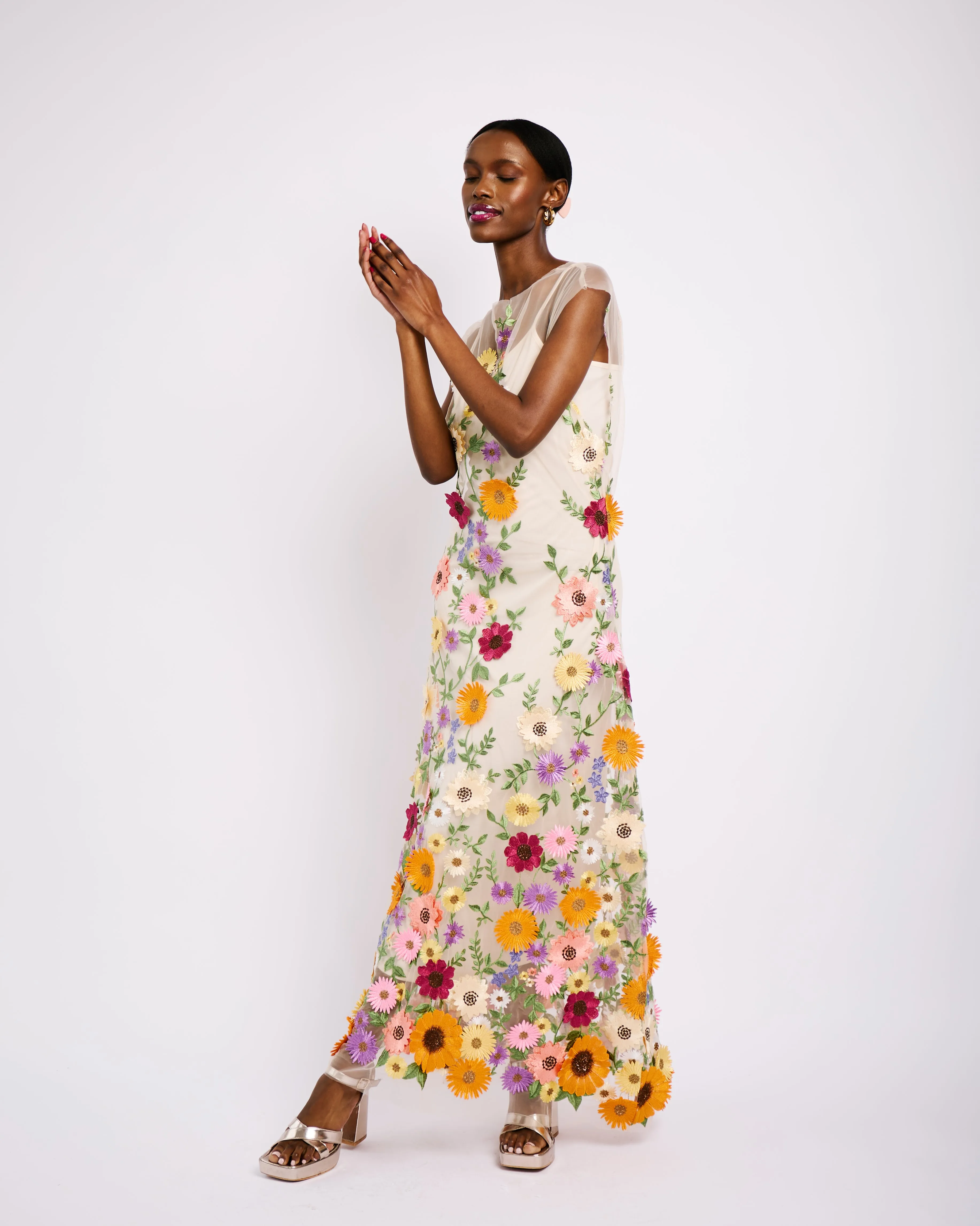 Tunic Dress in Border applique flowers Refined Vibe Sophisticated Elegance