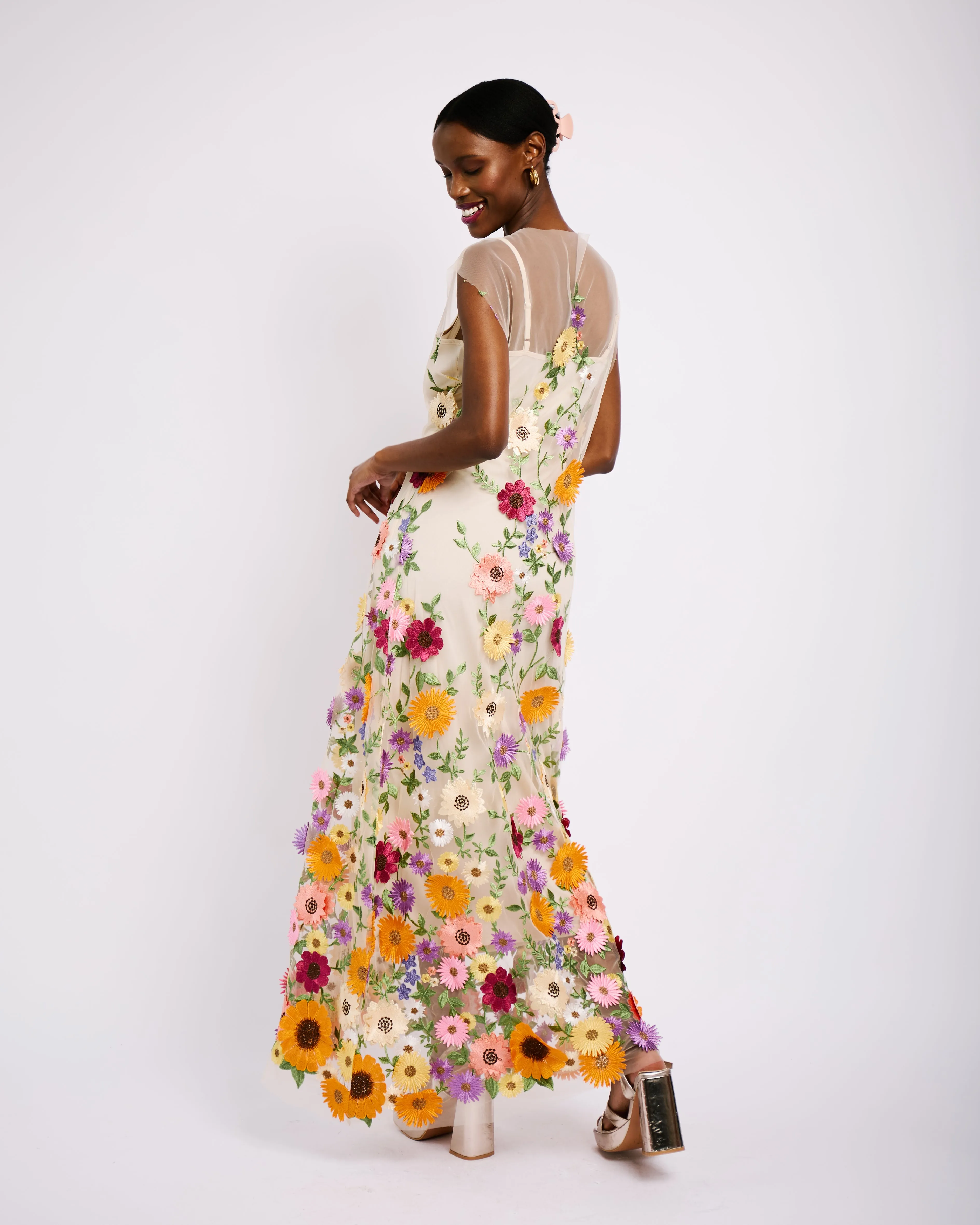 Cool Fabric Tunic Dress in Border applique flowers