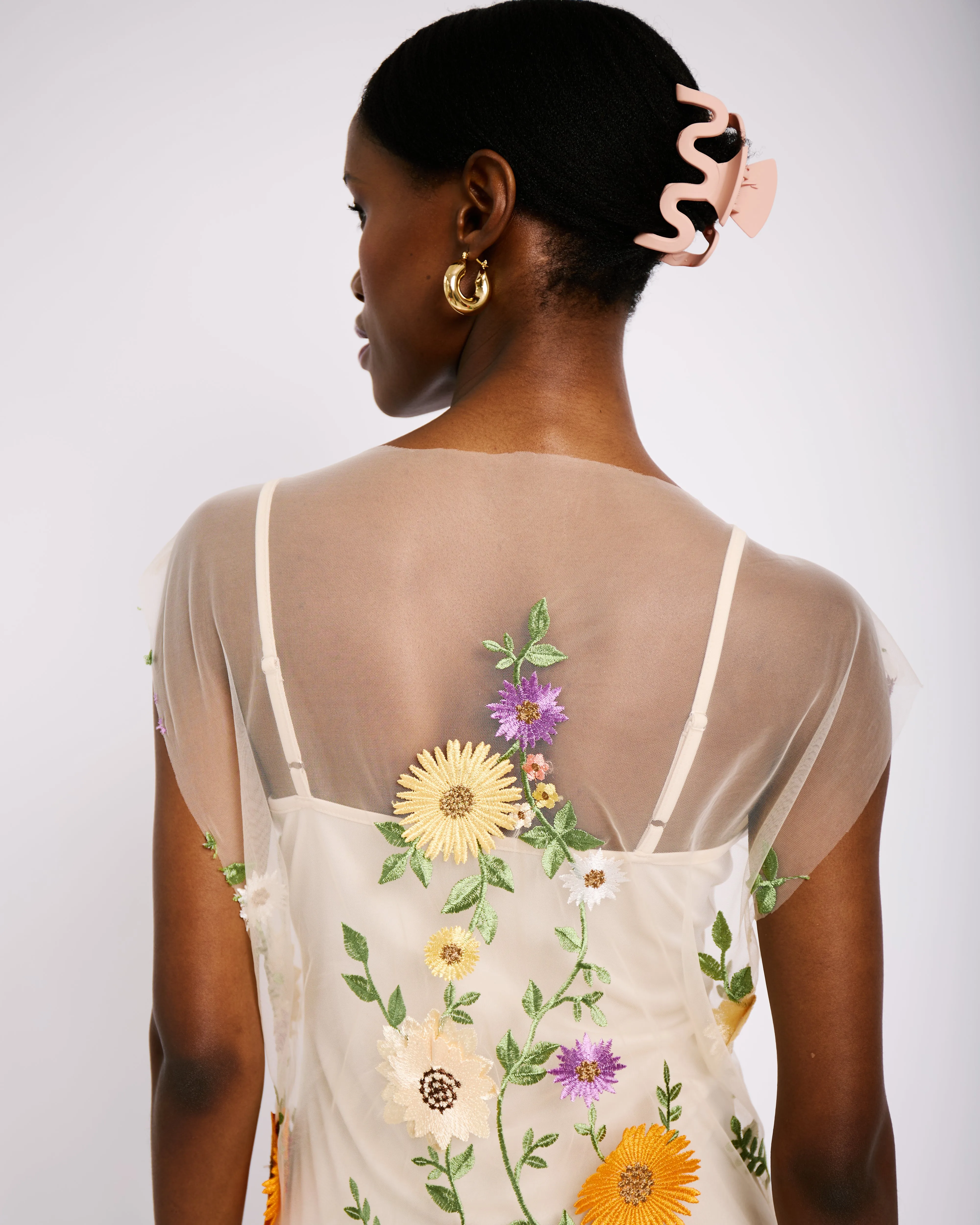 Tunic Dress in Border applique flowers Shine Soft