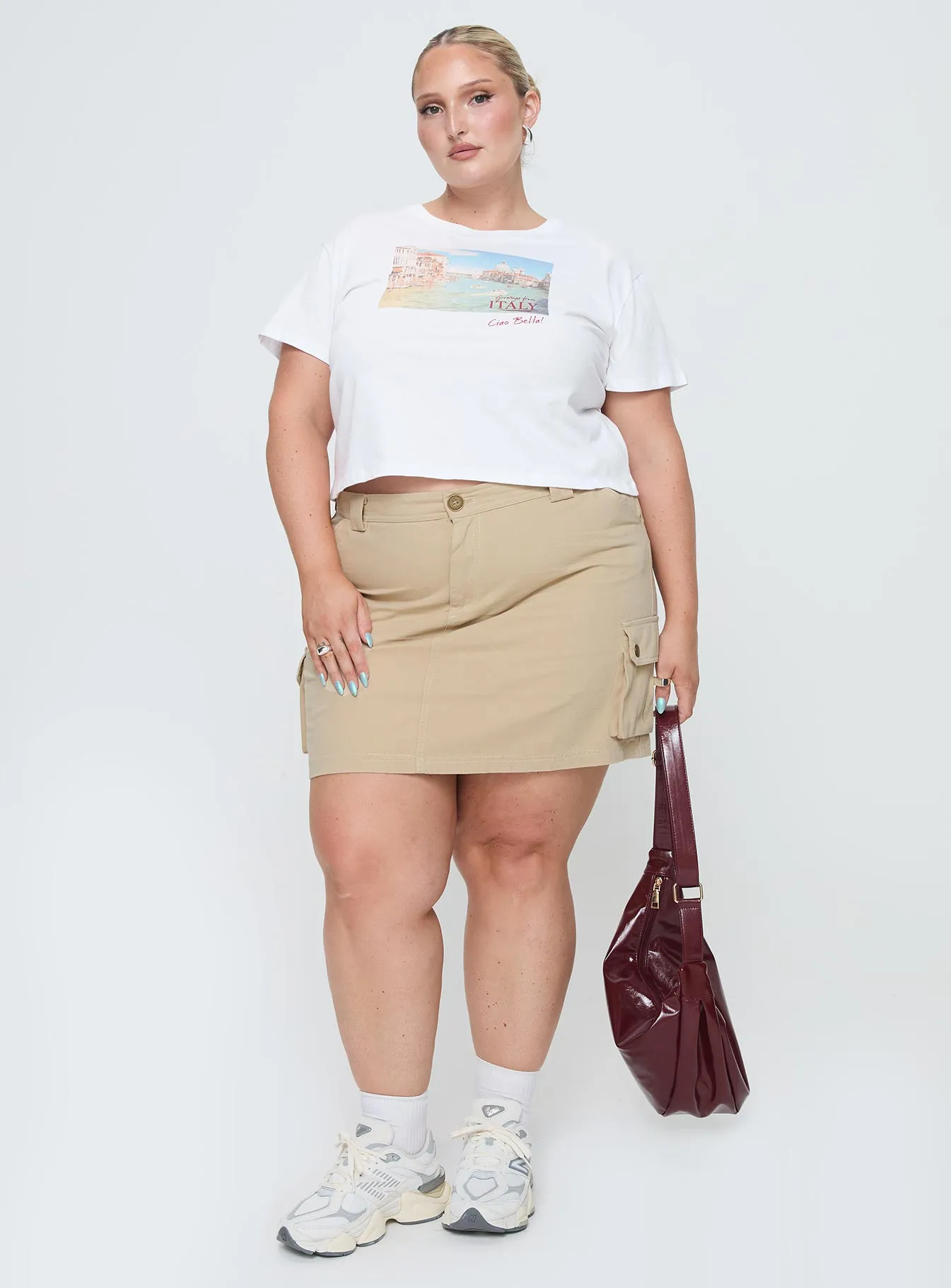 Lydie Cargo Mini Skirt Beige Curve Low Maintenance Fabric Style Moment