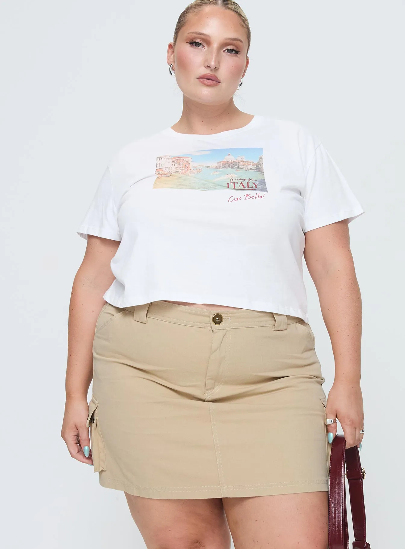 Wardrobe Hero Weighted Hem Lydie Cargo Mini Skirt Beige Curve