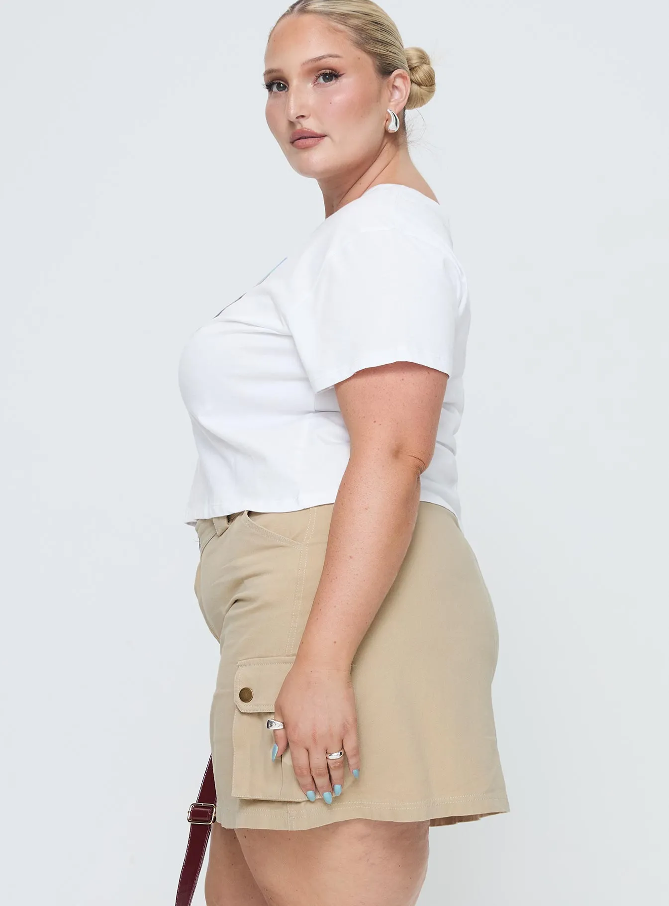 Matte Texture Lydie Cargo Mini Skirt Beige Curve