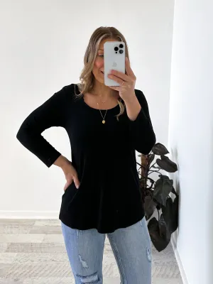 Lynette Long Sleeve Top - Black Easy Comfort