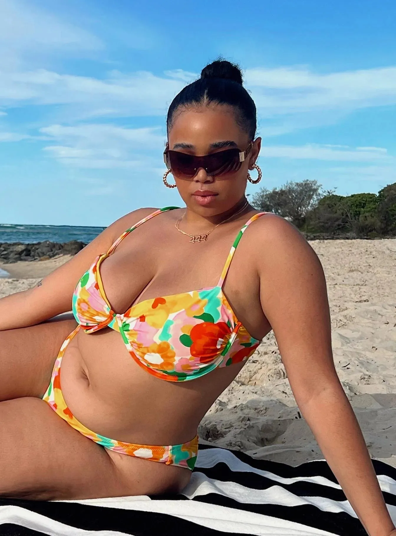 Stackable Packaging geometric patterns Ellie Eco Nylon Bikini Top Yellow Floral Curve