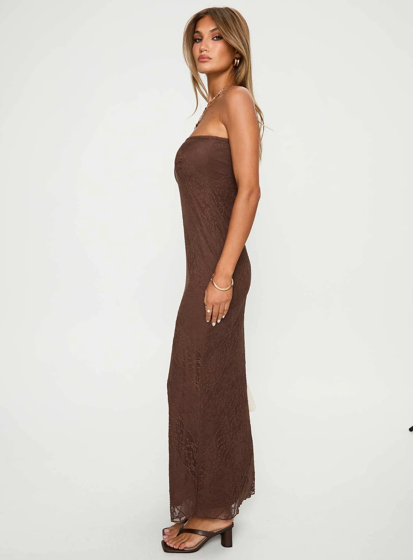 Majorca Strapless Lace Maxi Dress Chocolate Fresh Glow