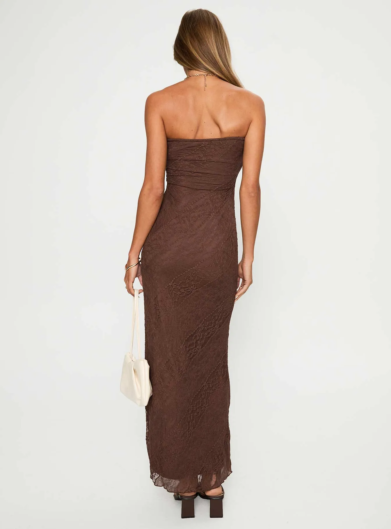 Majorca Strapless Lace Maxi Dress Chocolate Cute Touch
