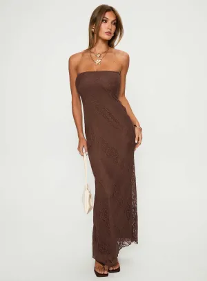 Majorca Strapless Lace Maxi Dress Chocolate Comfort Mode