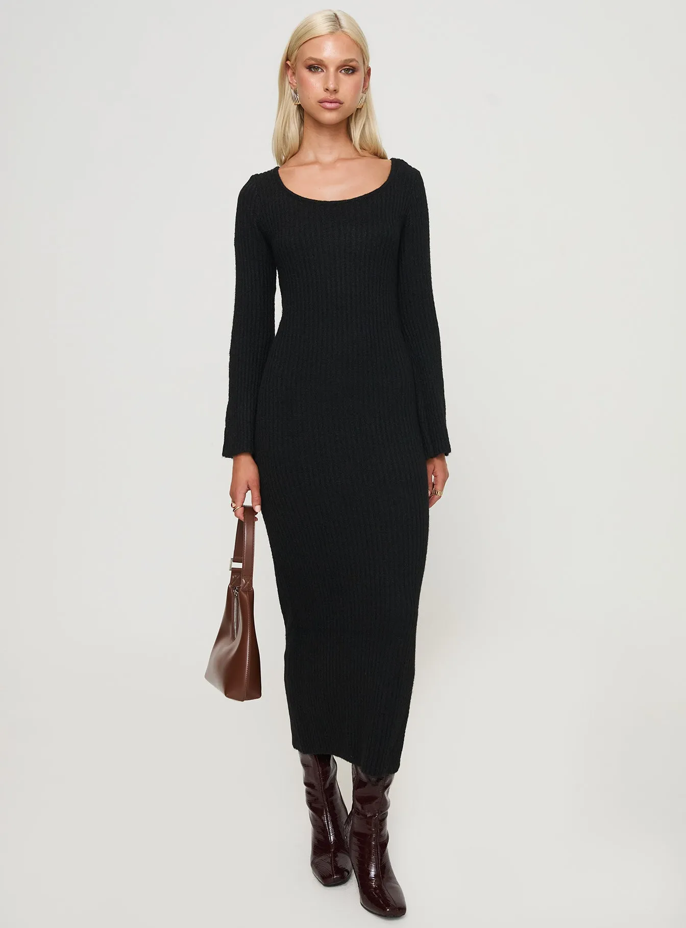 Photo Glow Event Safe Malletti Long Sleeve Maxi Dress Black