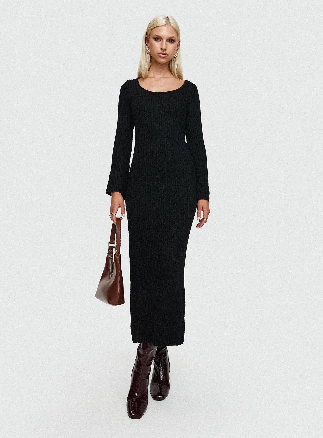 Lightweight Feel Malletti Long Sleeve Maxi Dress Black