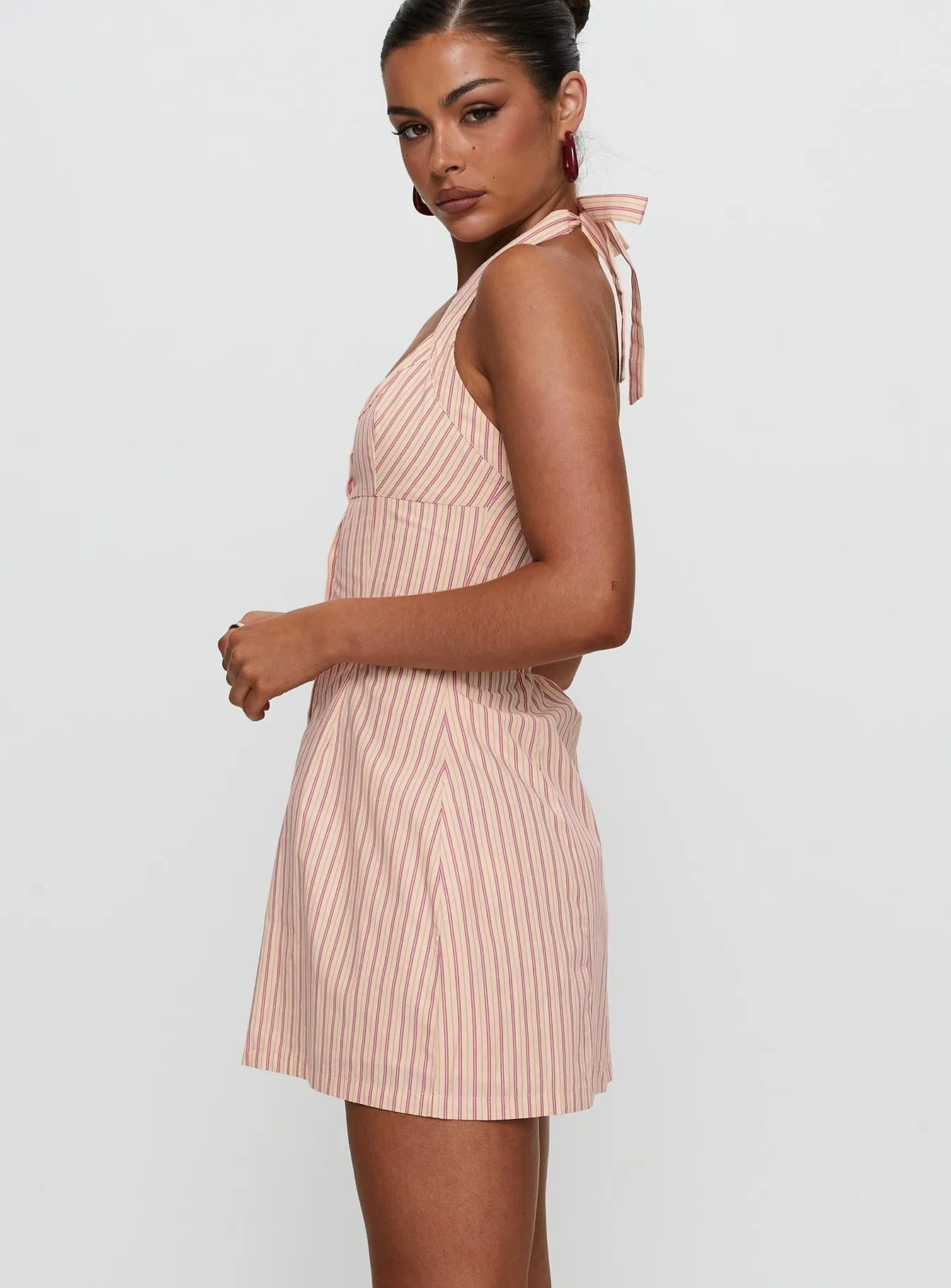 Mallorie Halter Mini Dress Pink Stripe Flexible Fabric Artistic Edge