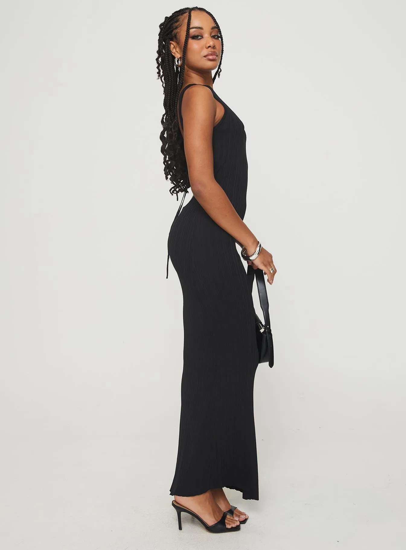velvet feel Trendy Layer Mallory Maxi Dress Black