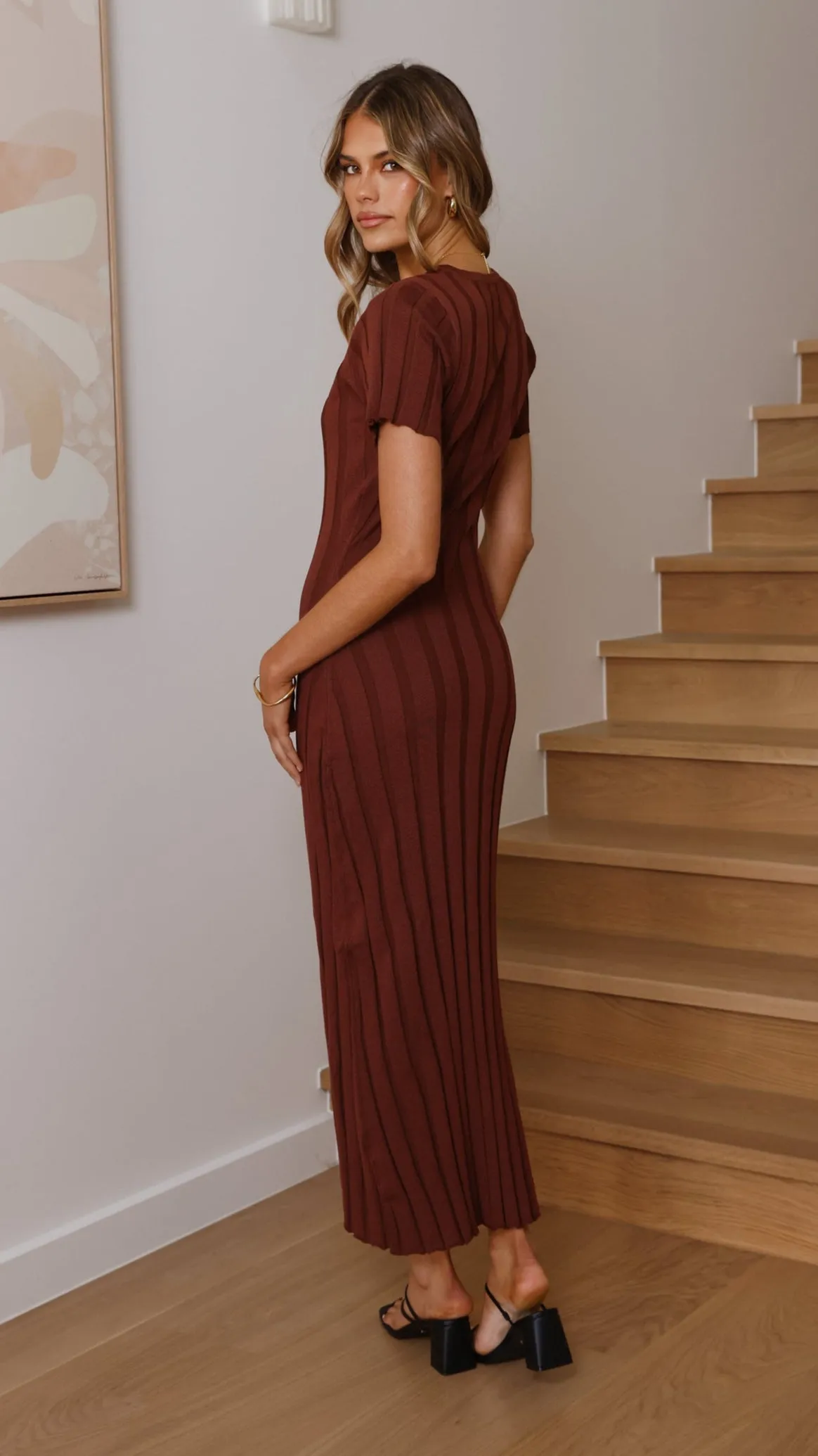 Circular Knit Technique Neutral Fit Mari Maxi Dress - Chocolate
