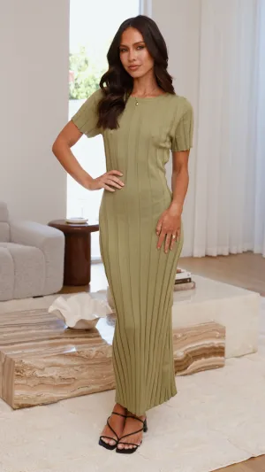 Mari Maxi Dress - Sage Compact Weave Gentle Stretch Waistband