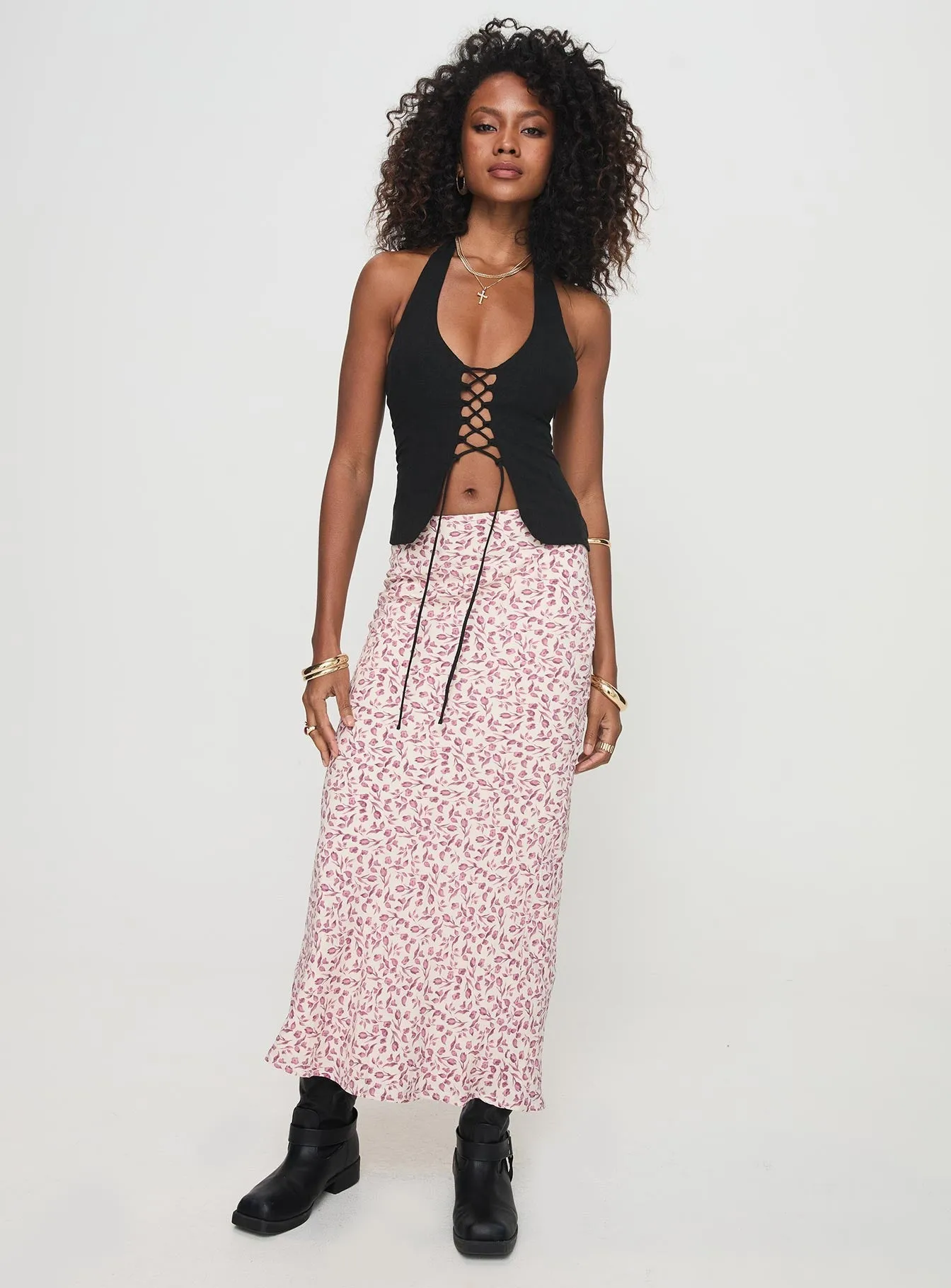 Mariposa Maxi Skirt Beige Floral Water Resistant Soft Palette