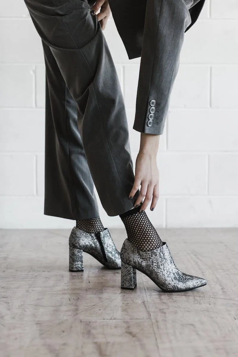 Seamless Comfort Windy Weather Cushioned Step Winter Walker 'Marnie' heeled bootie by Zette Shoes - charcoal snake