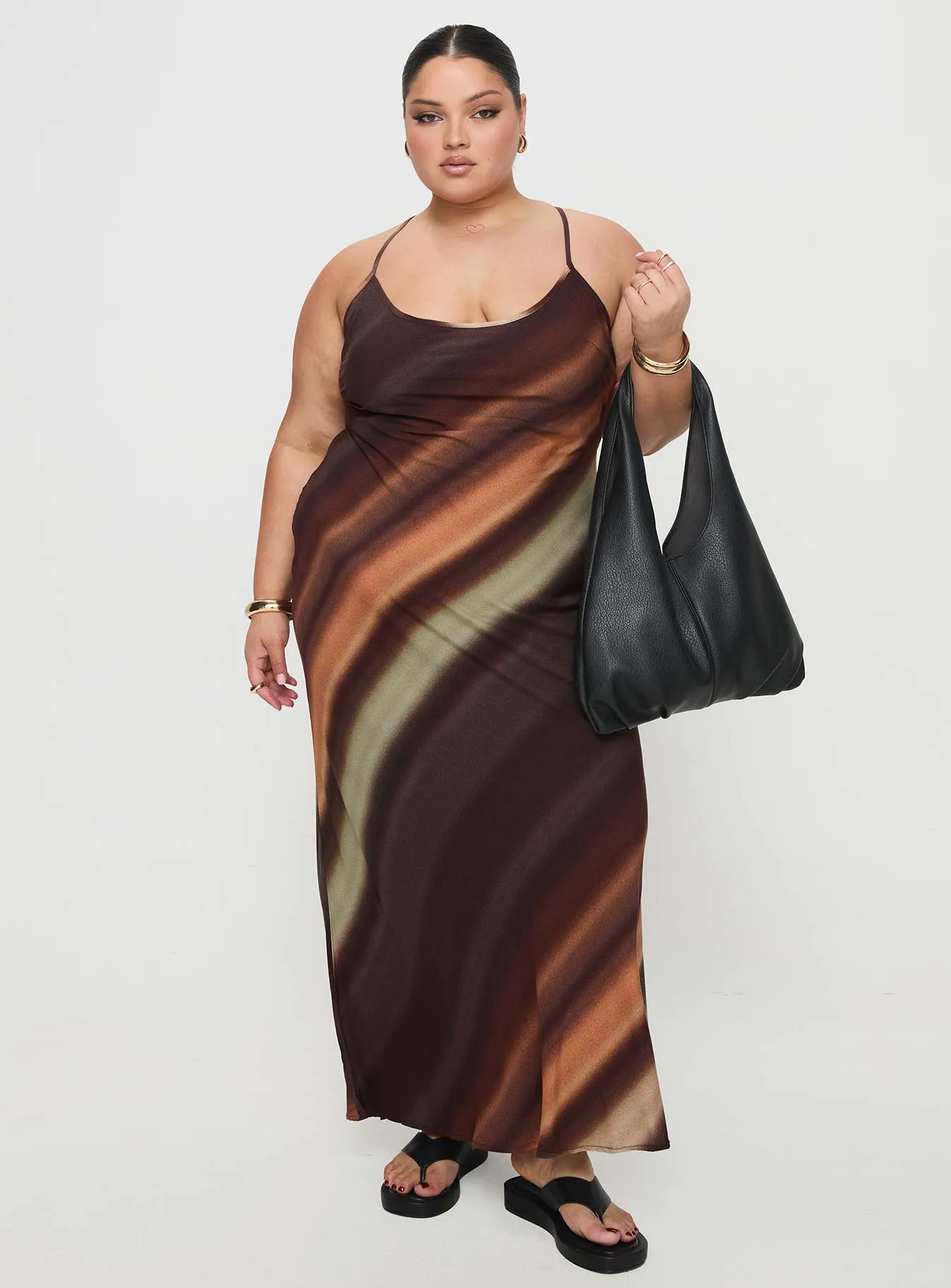 Brunch Glow Flexible Style Otillie Maxi Dress Brown Multi Curve