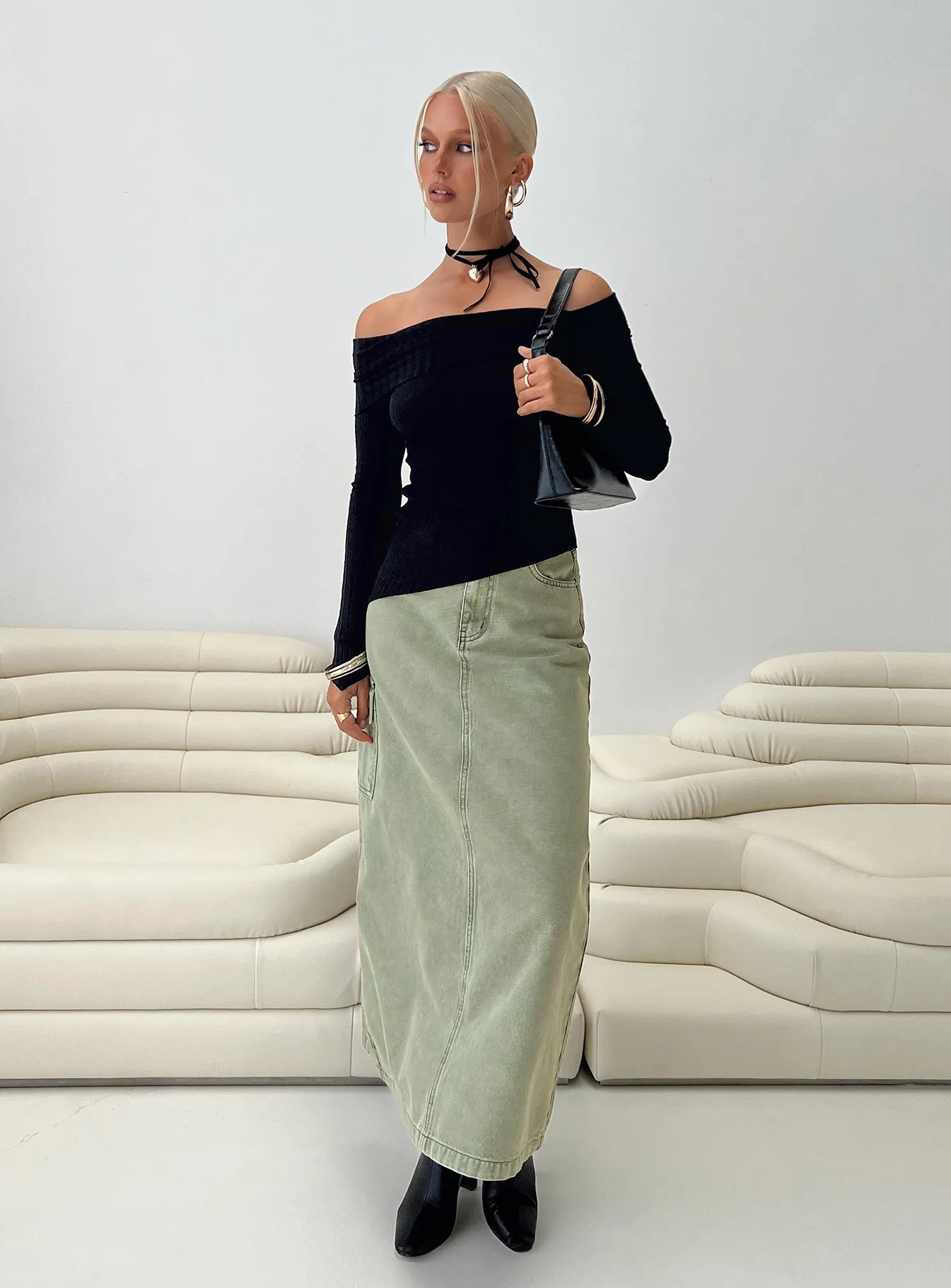 Mcguane Denim Midi Skirt Green Bold Finish