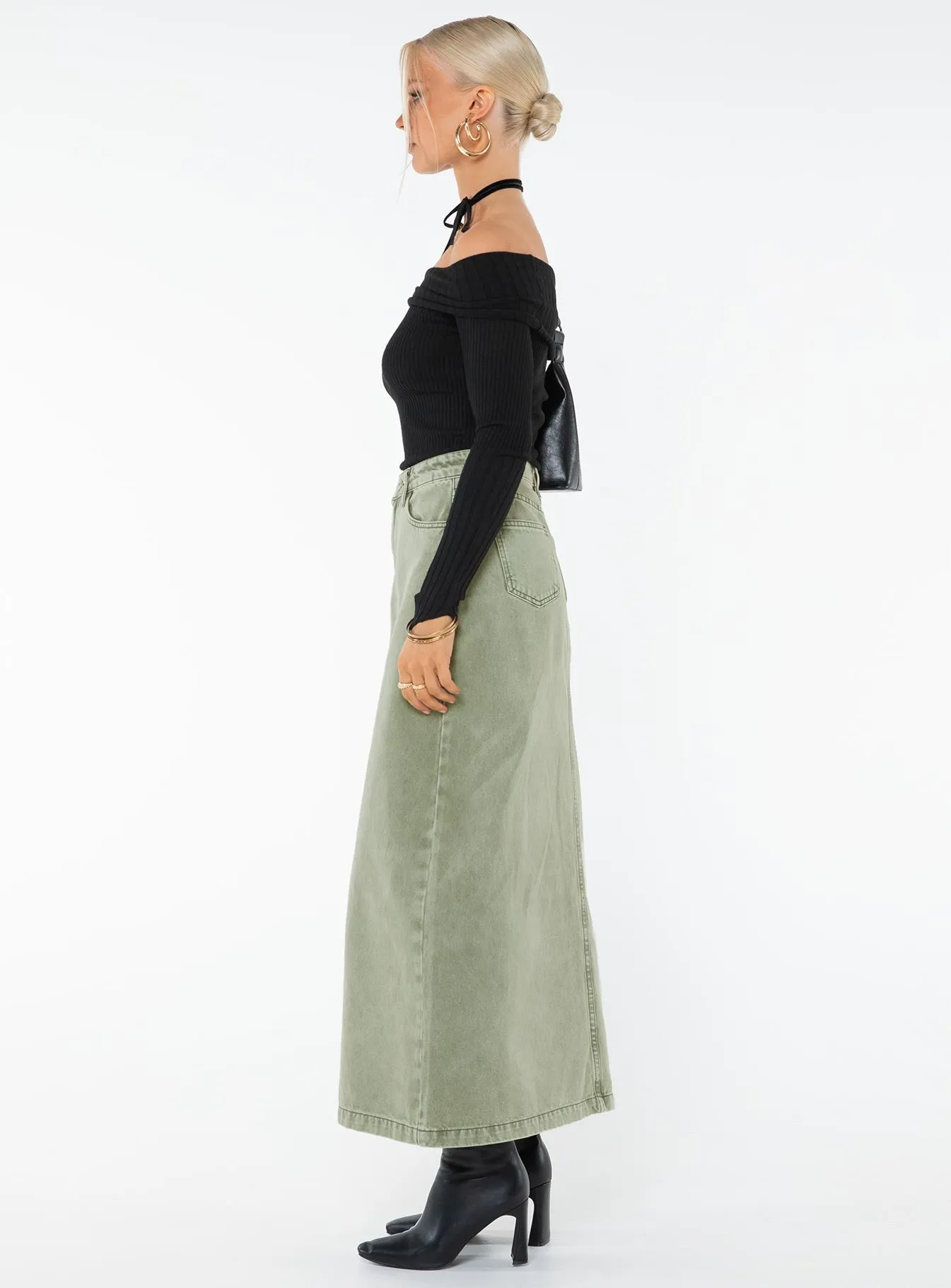 Mcguane Denim Midi Skirt Green Sophisticated Casual