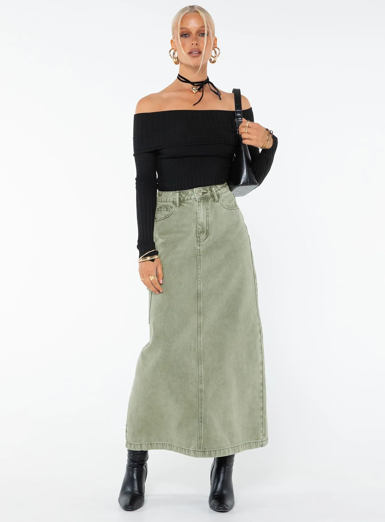 Mcguane Denim Midi Skirt Green Smooth Layer