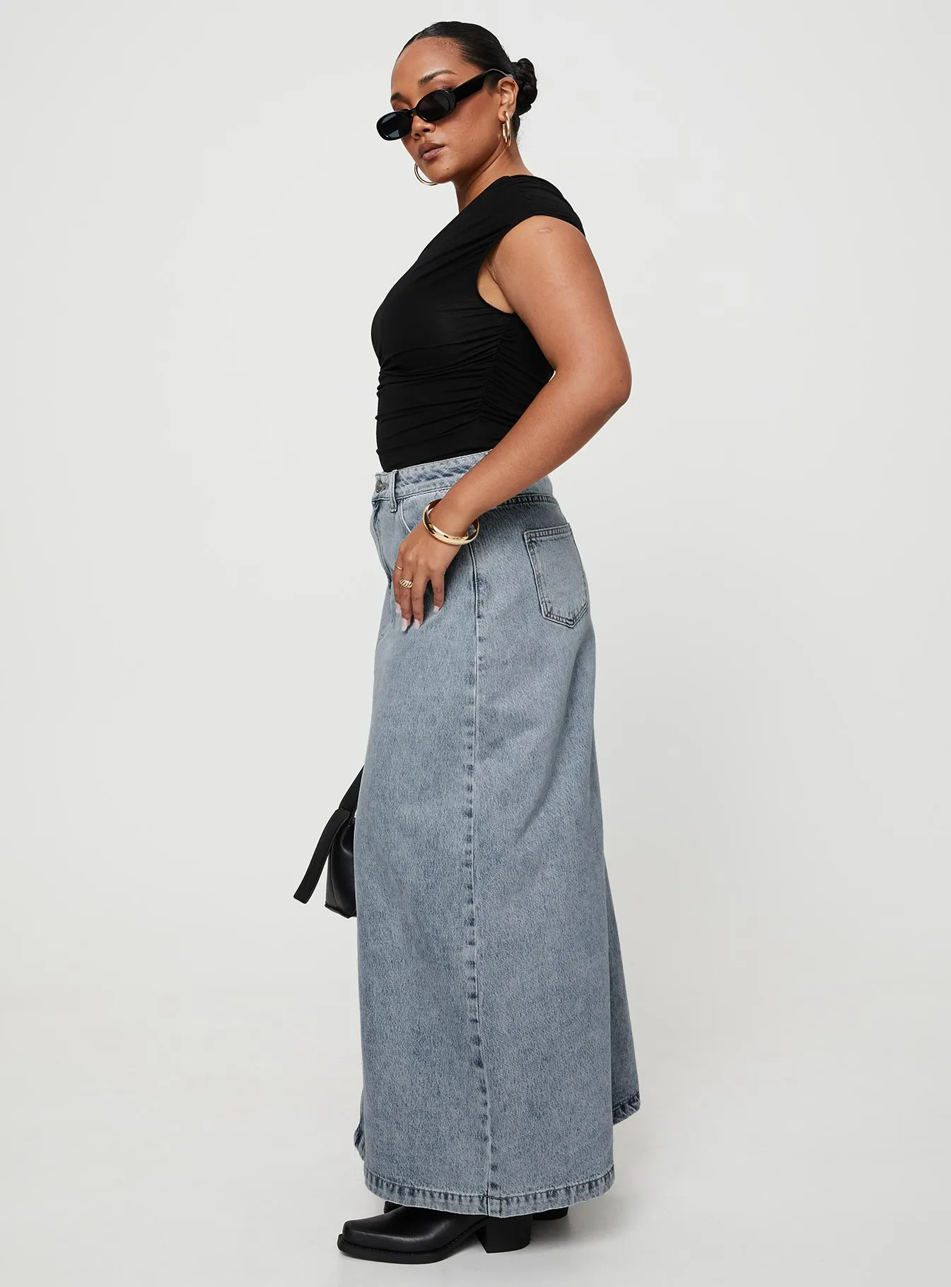 McGuane Denim Midi Skirt Petite Stretch Comfort