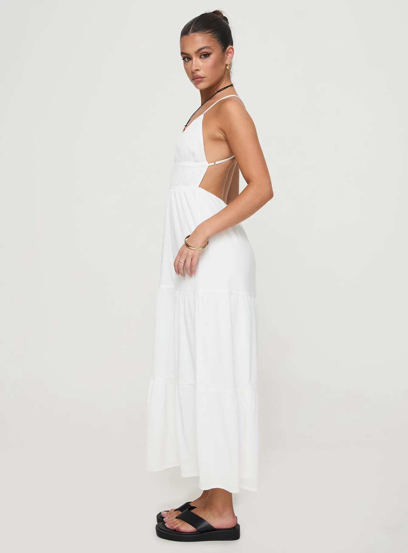 Timeless Layer Scalloped-Edge Mckew Maxi Dress White