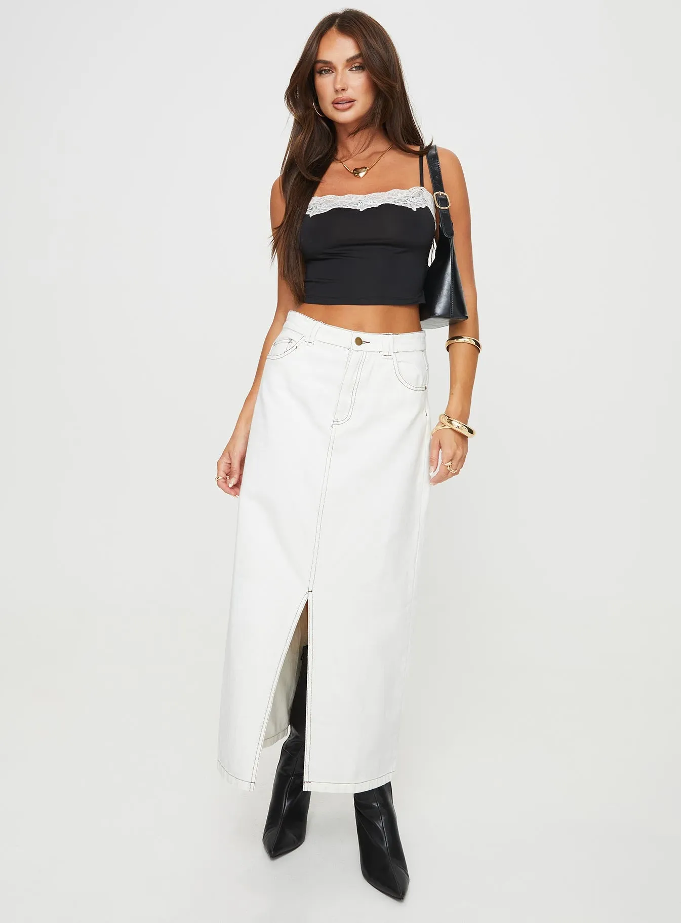 Meadowland Denim Maxi Skirt Cream Sharp Look