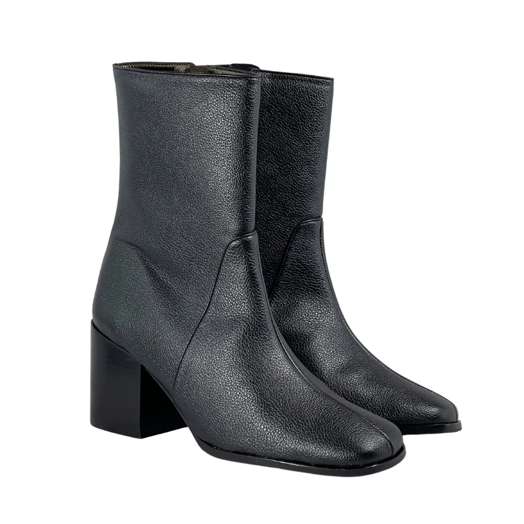 'Menos' vegan-leather mid-calf boot by Zette Shoes - black Square Toe