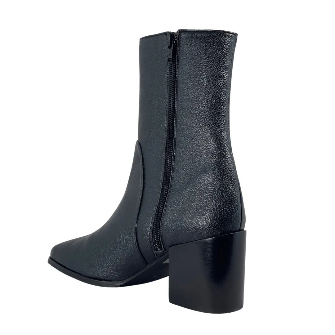 'Menos' vegan-leather mid-calf boot by Zette Shoes - black Easy Entry